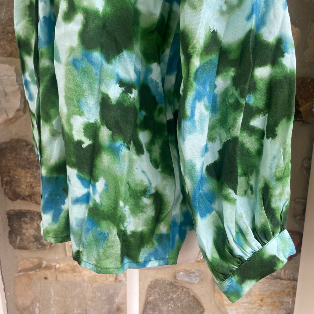 TUCKERNUCK Deep Lagoon Luca Puff Sleeve Button Down Blouse $178 - Picture 10 of 16